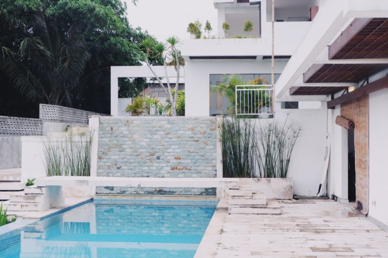 a pool in a backyard