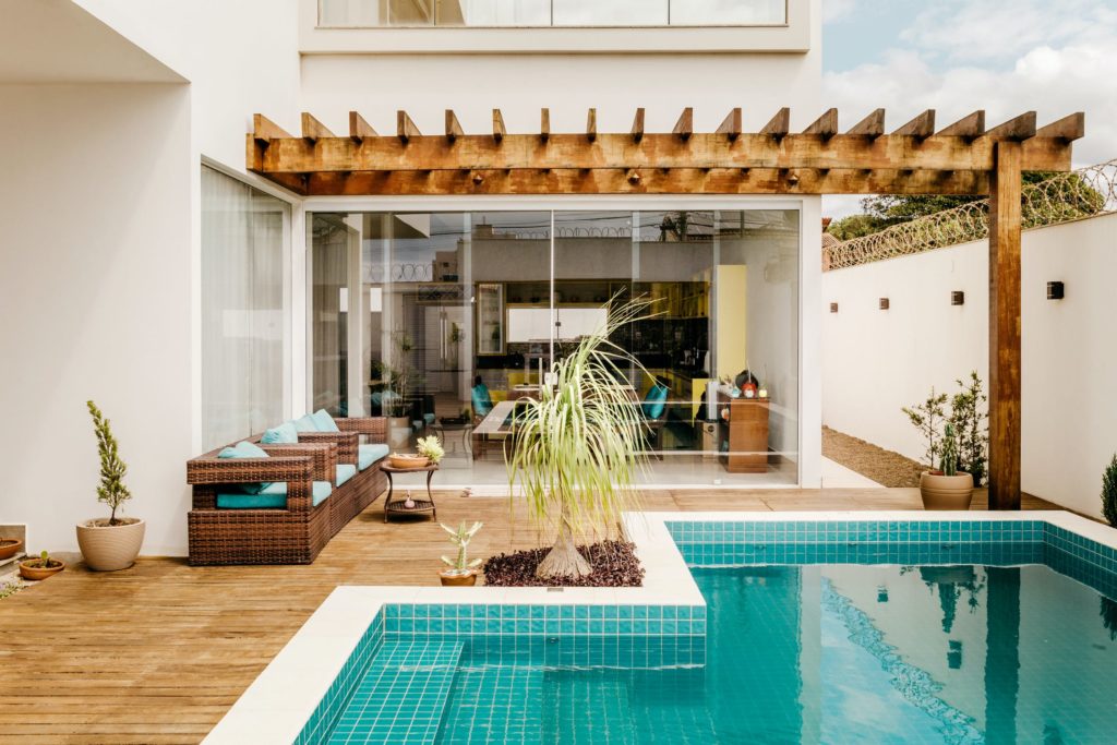 a swimming pool in a room