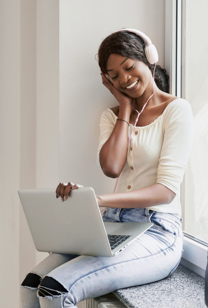 a woman using a laptop