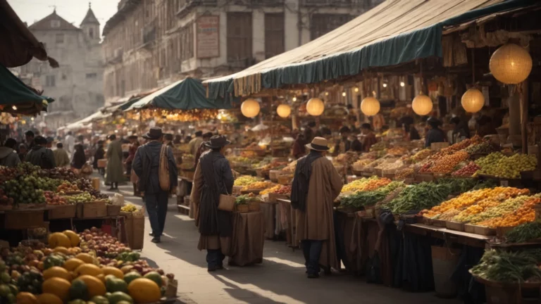 a bustling marketplace with thriving stalls and satisfied customers.