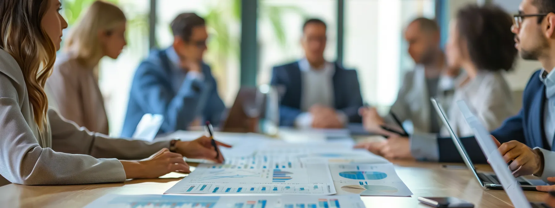 business professionals gathered around a conference table, pointing to a chart showing the benefits of integrating probiotics with traditional medicine for dogs.
